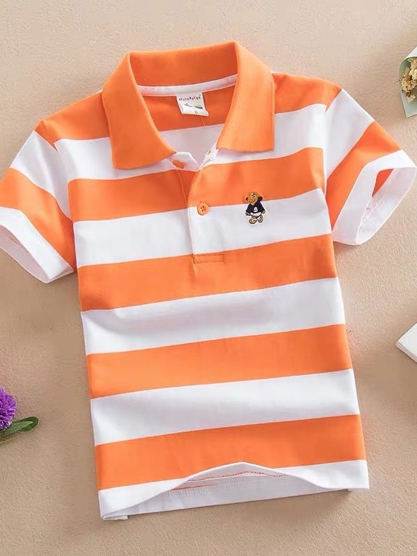 CUHK Children's T-shirt Cotton Striped Lapel Polo Shirt