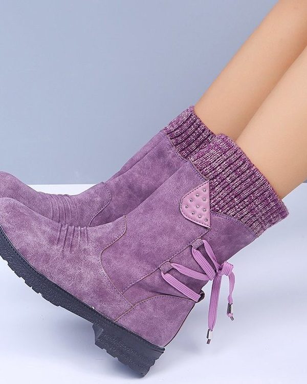 Lace Up Snow Boots Women Winter Cowgirl Shoes