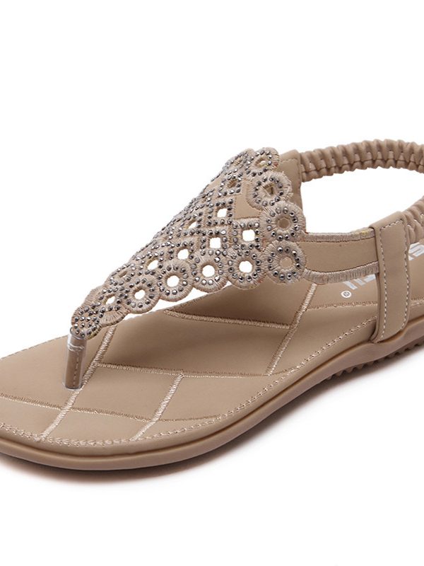 Japanese Sandals Summer Women Embroidered Thread Rhinestone Flat Shoes Large Size Flat Shoes