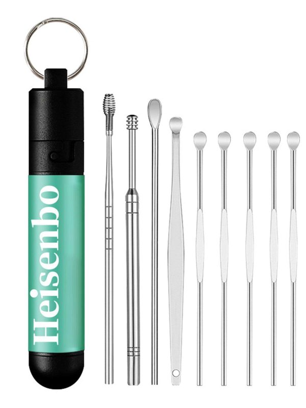 9PCs Steel Ear Buckle Ear Wax Cleaner Spoon Ear Care Ear Wax Removal Kit