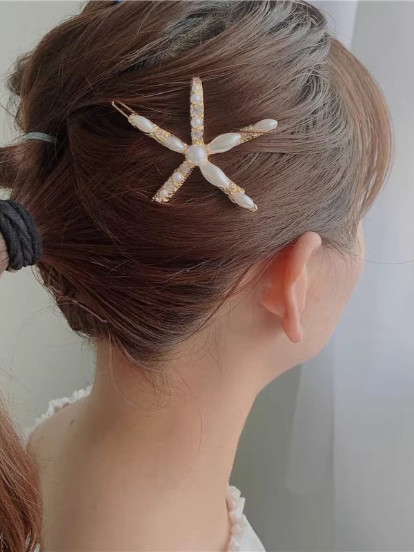Ins Ornament South Korea Dongdaemun Hair Accessory Girl Starfish Inlaid Pearl Rhinestone Barrettes
