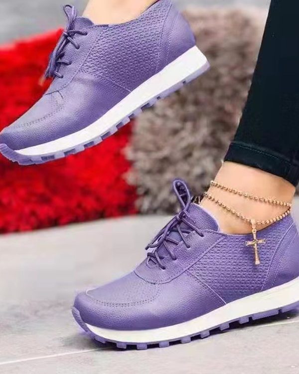 Women Sneakers Casual Running Sports Shoes Lace-up Flat Shoes