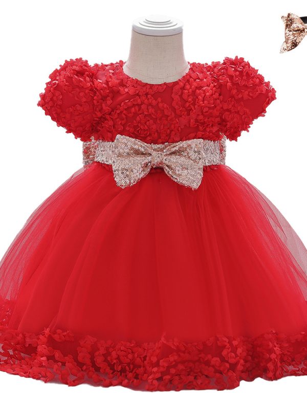 فستان مزين بترتر زهري ومناسب لعمر سنة واحدة