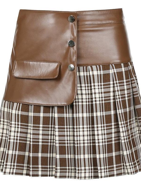 Pu Leather Stitching Short Skirt All Match Skirt Women