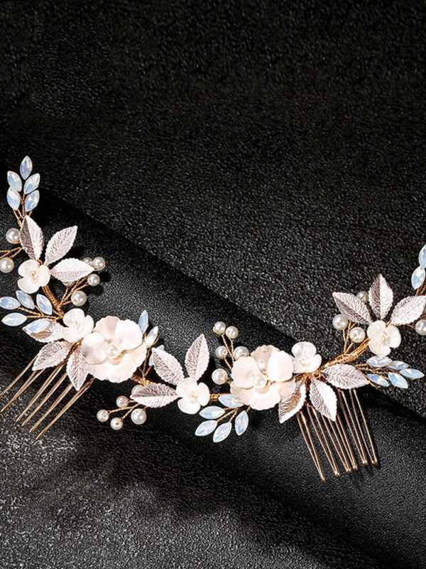 Headpiece Gold Leaf Hair Comb Accessory Pearl