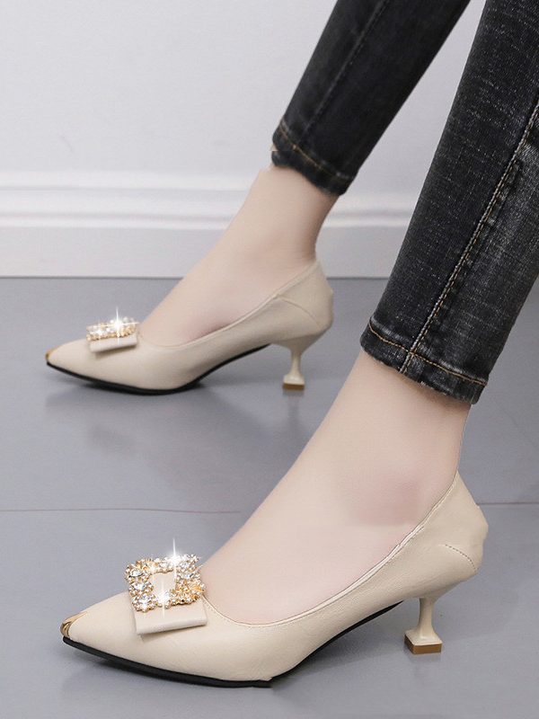 New Pointed Shallow Mouth Single Shoes Women Fashion Rhinestone Stiletto Grandma Shoes