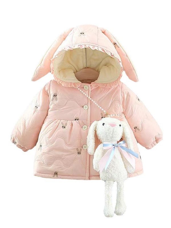 معطف شتوي مبطن من القطن السميك للبنات، جاكيت شتوي مبطن من القطن للأطفال على الطراز الغربي