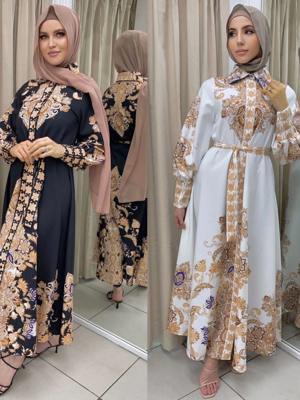 Muslim Women's Wear Arabic Print Swing Dress