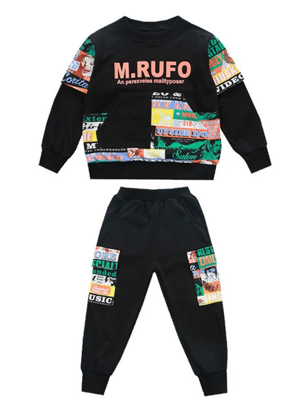 ملابس ربيعية للأولاد بدلة سترة مطبوعة طقم من قطعتين