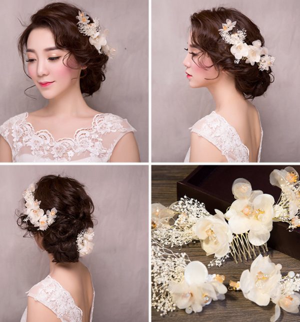 Wedding Dress With White  Comb And Hair Accessory Set