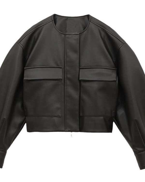 British Style Short Leather Coat For Women