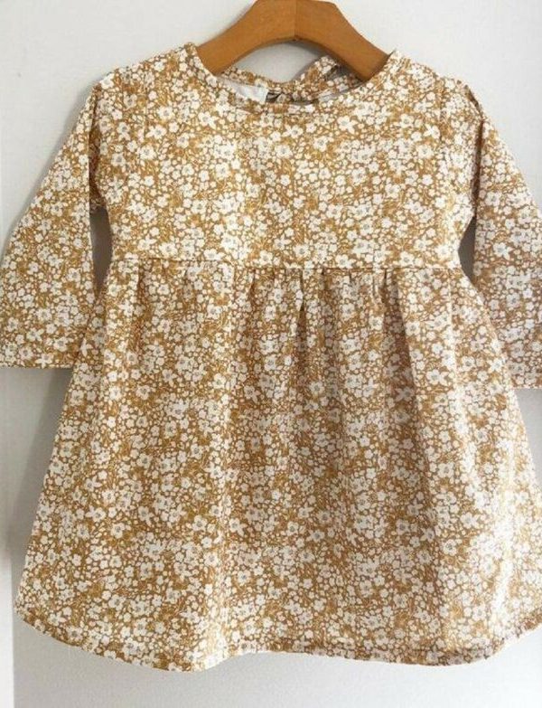 فستان بناتي جديد بأكمام طويلة مزين بالزهور لطيف للأطفال