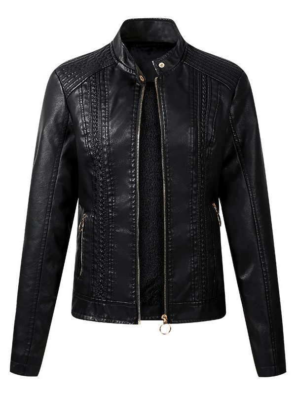 Long Sleeve Ladies Leather Jacket Pu Leather Women Short