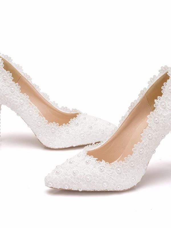 Pearl Lace Large Size Wedding Shoes Stiletto Single Shoes Women