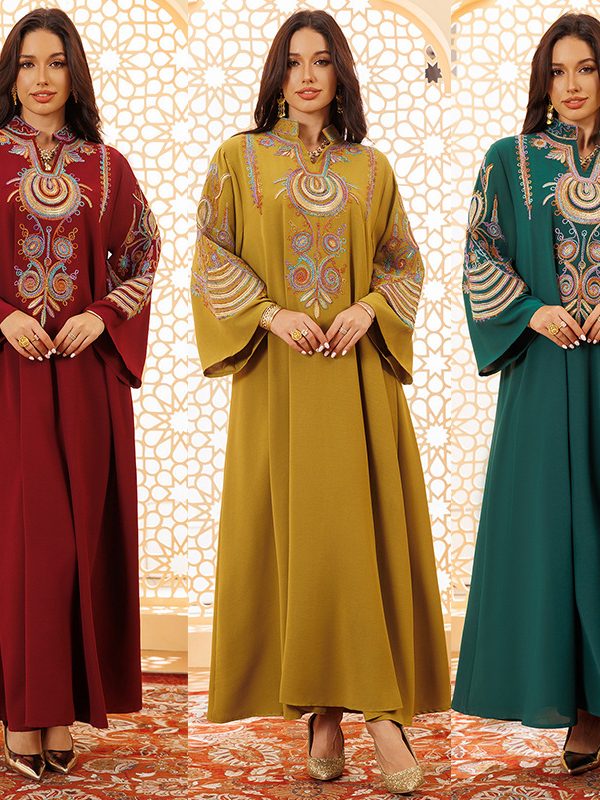 Women's Embroidered Rope Embroidered Muslim Pullover Dress