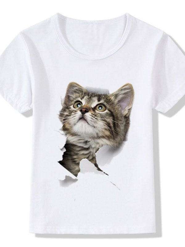 Casual Short-sleeved Cat 3d Printed Children's T-shirt