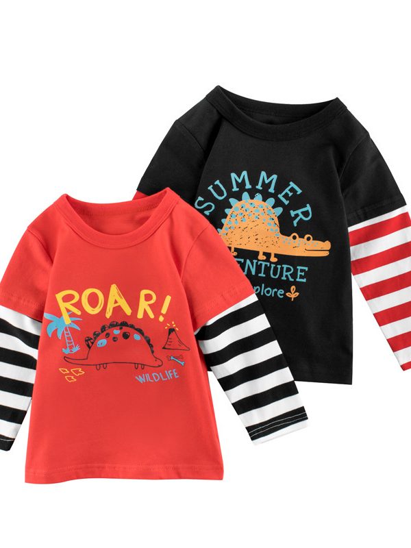 boys fake two-piece children's T-shirt baby clothes