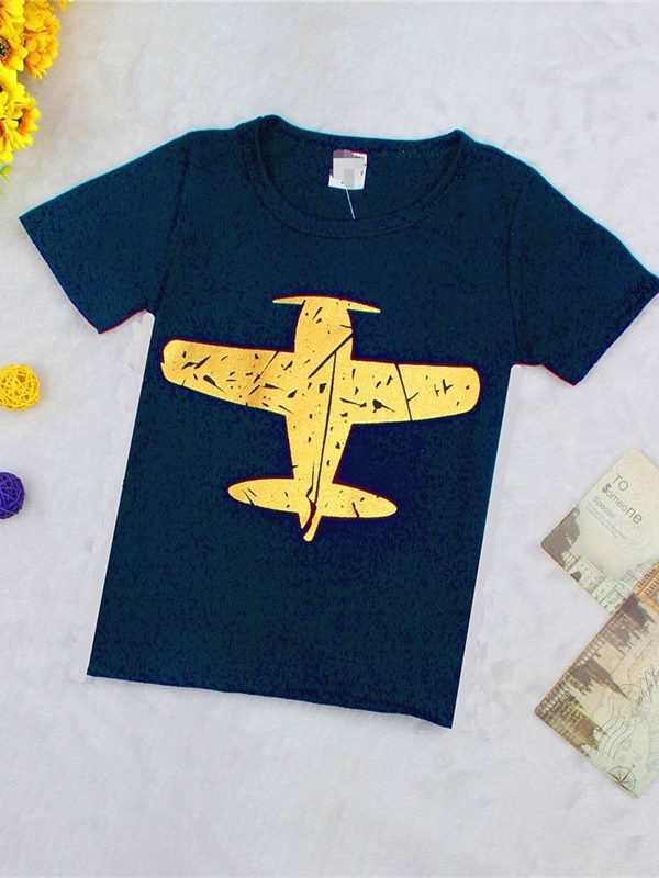 Fashion Casual Cotton Print Fashion Small Airplane Kids T-shirt