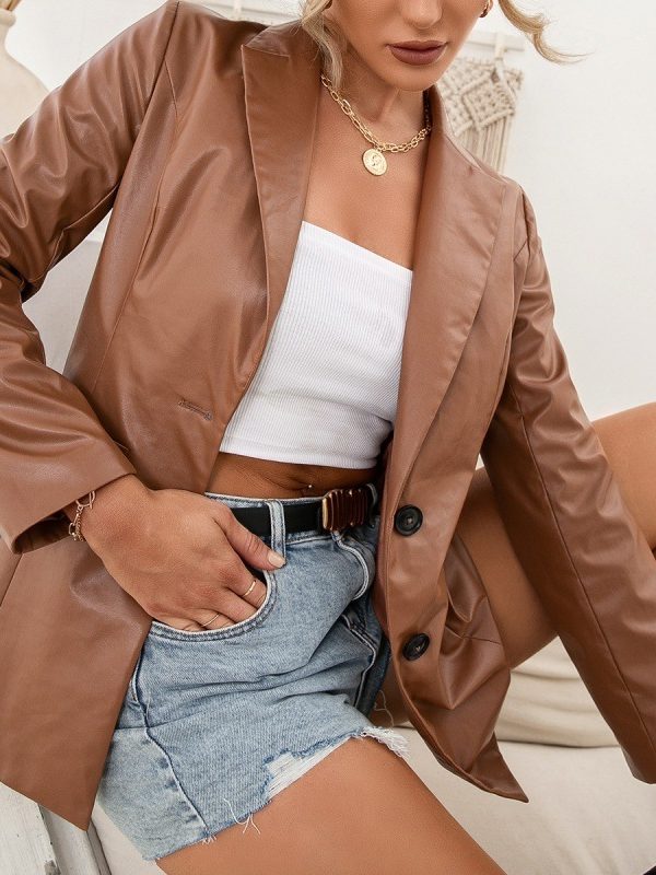 PU Motorcycle Leather Suit Jacket Top Women