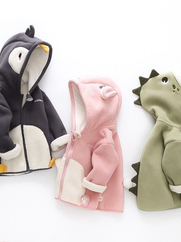 Cartoon Velvet Warm Baby Hooded Jacket