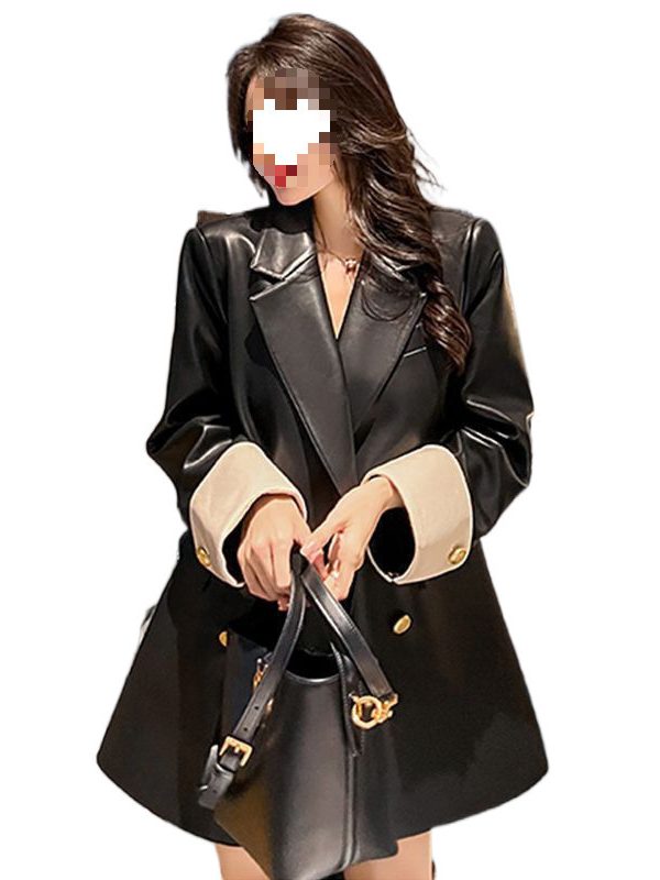 High Sense Black PU Leather Coat Women