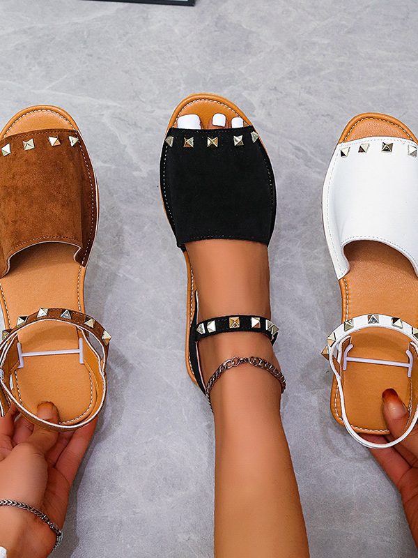 Rivet Sandals Summer Fish Mouth Shoes For Women Flat Beach Shoes