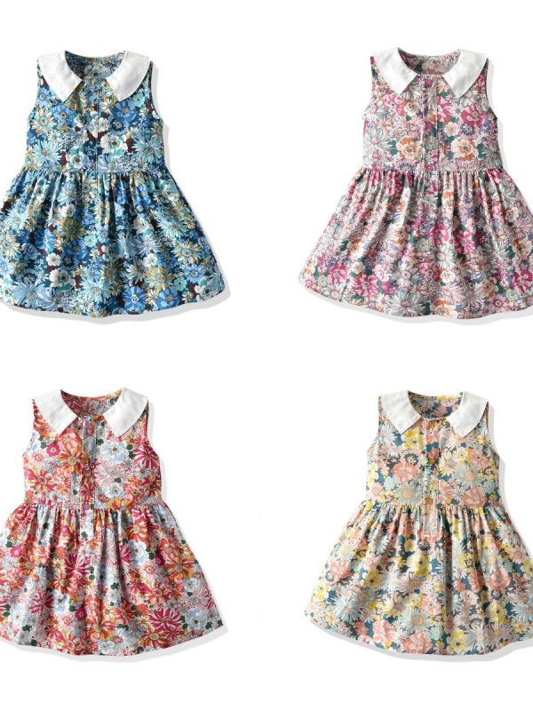 Lapel floral skirt girl dress