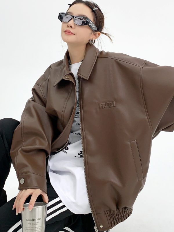 Troniche Steel Stamp PU Leather Motorcycle Jacket For Women