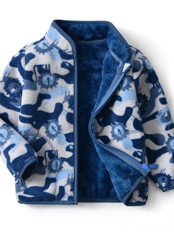 Cartoon Jacket Plus Velvet Stand-up Collar Trendy Children