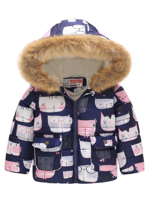 Boys and Girls Printed Hooded Children's Warm Cotton Jacket Thickened