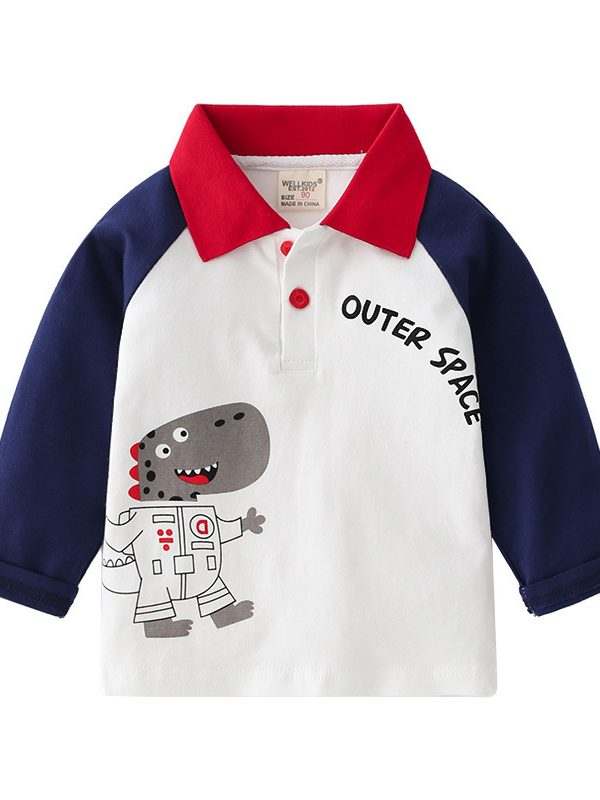 Fashion Casual Lapel Spring Boys' T-shirt Cartoon Printing
