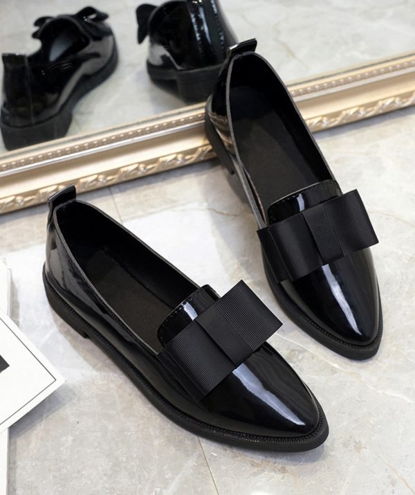 Women Flats Bowtie Loafers Shoes Women Ballet Flats Pointed Toe Shoes Patent Leather Elegant Low Heels On Flat Shoes Woman