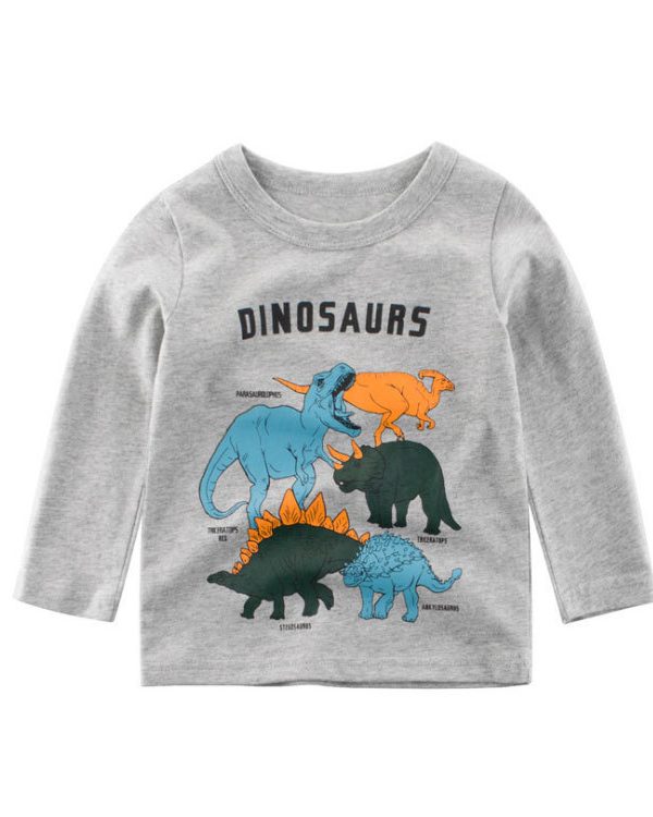 Long Sleeved Cotton Dinosaur Boy Base Shirt