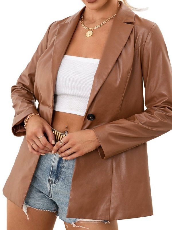 PU Motorcycle Leather Jacket Blazer Top Women