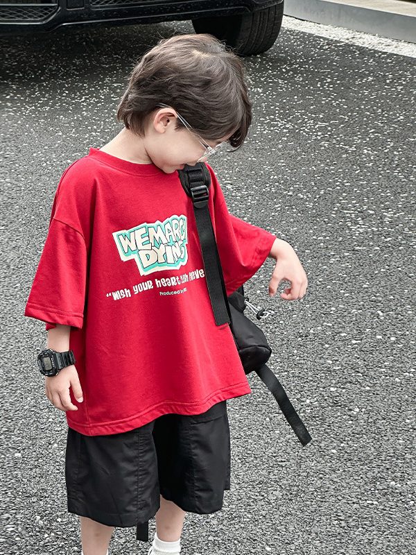 Summer Red Half Sleeve Top Children Loose