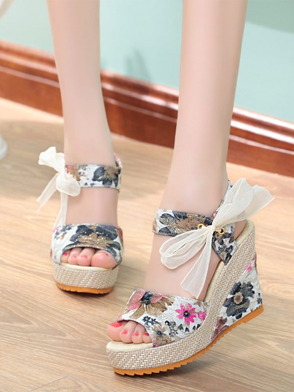 Sandals Women Wedge Heel Lace Lace High Heel Women Shoes