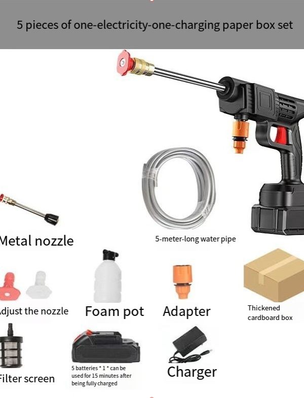 Cordless Electric High-Pressure Car Washer UK Standard With 2 Batteries And 1 Charger, 13L Bucket And Wash Towel