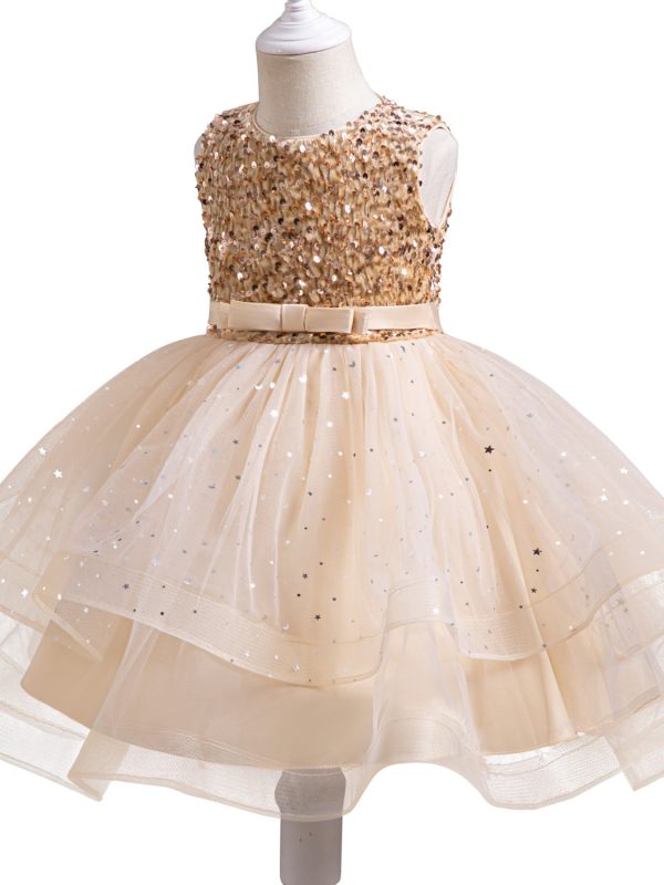 فستان تنورة داخلية مطرز بالترتر للفتيات من أميرة الزهور