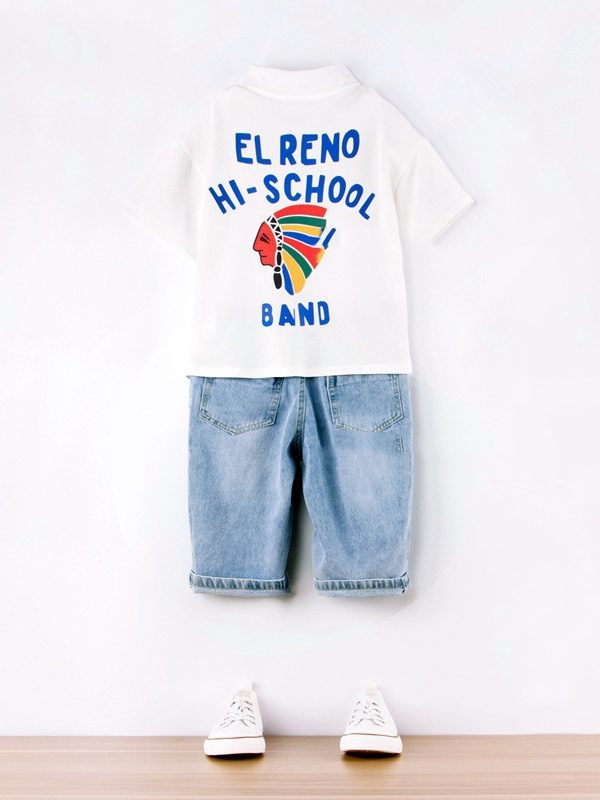 بولو شيرت للبنين بدلة جينز على الطراز الغربي