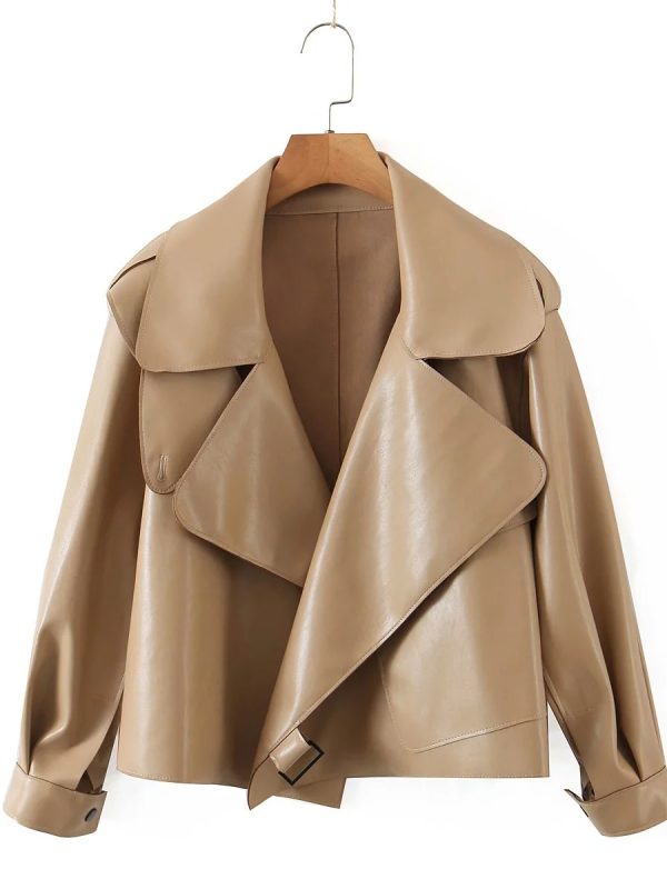 Lapel Loose PU Leather INS Fashionable And Handsome Motorcycle Leather Jacket Women