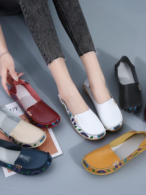 Flowers Loafers Women Flat Shoes With Sewing Thread Soft Shoes