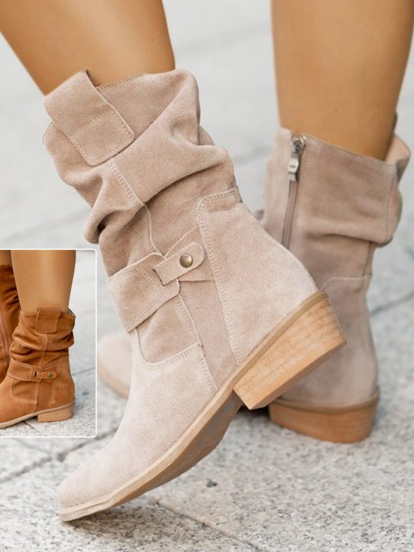 Ins Pointed Toe Mid-calf Boots Fashion Suede Zipper Western Boot Winter Shoes For Women