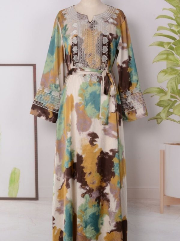 Women's Printed Embroidered Large Swing Muslim Dress