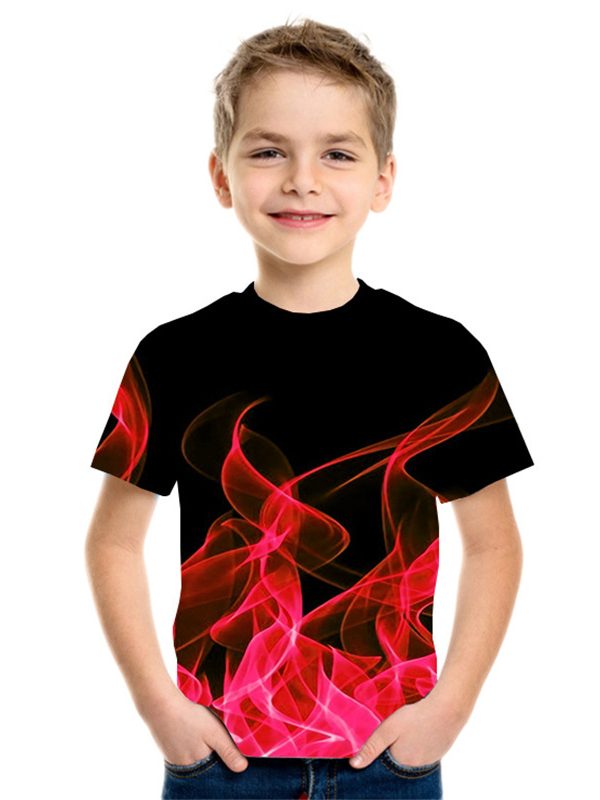 New Boys' Three-color Flame 3D Printed Short-sleeved T-shirt