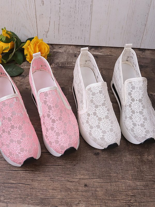 Lace Mesh Shoes Women Flats Inner Heightened Platform Casual Shoes