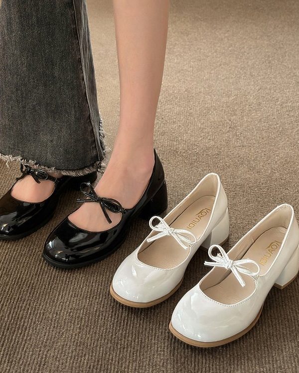 Vintage Bow Mary Jane Shoes Women