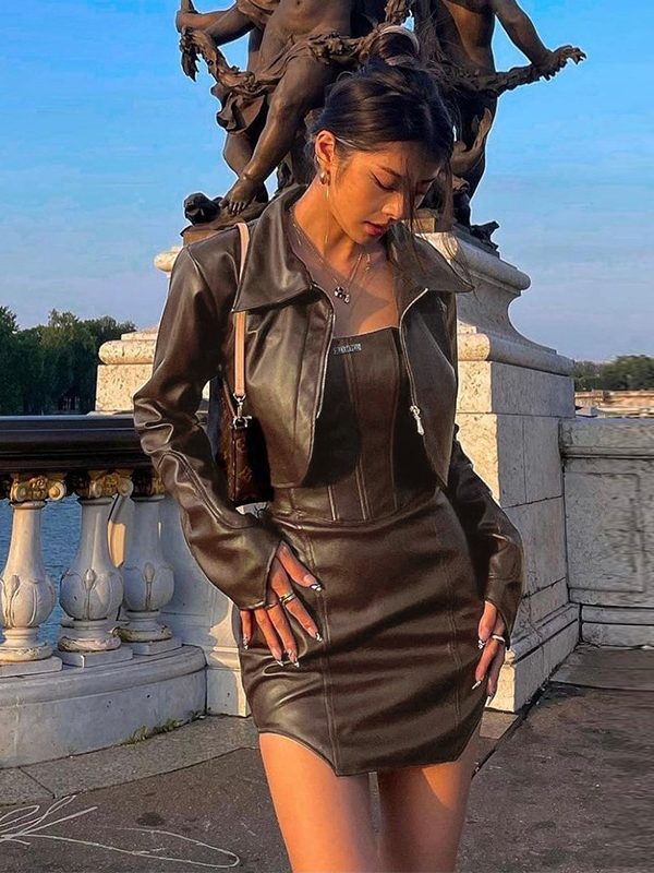 Leather Street Fashion Sexy Tube Top Dress Suit Women