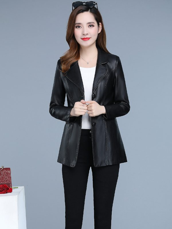 Short Leather Jacket Women Suit Collar Slim Fit