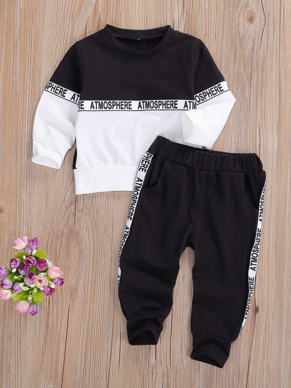 Boys Clothes Suit Long-sleeved Letter Personality Round Solid Color Stretch Trousers