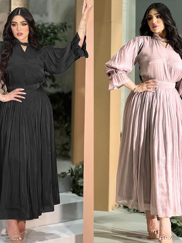 Fashionable Muslim Women's Bright Silk Satin Dress